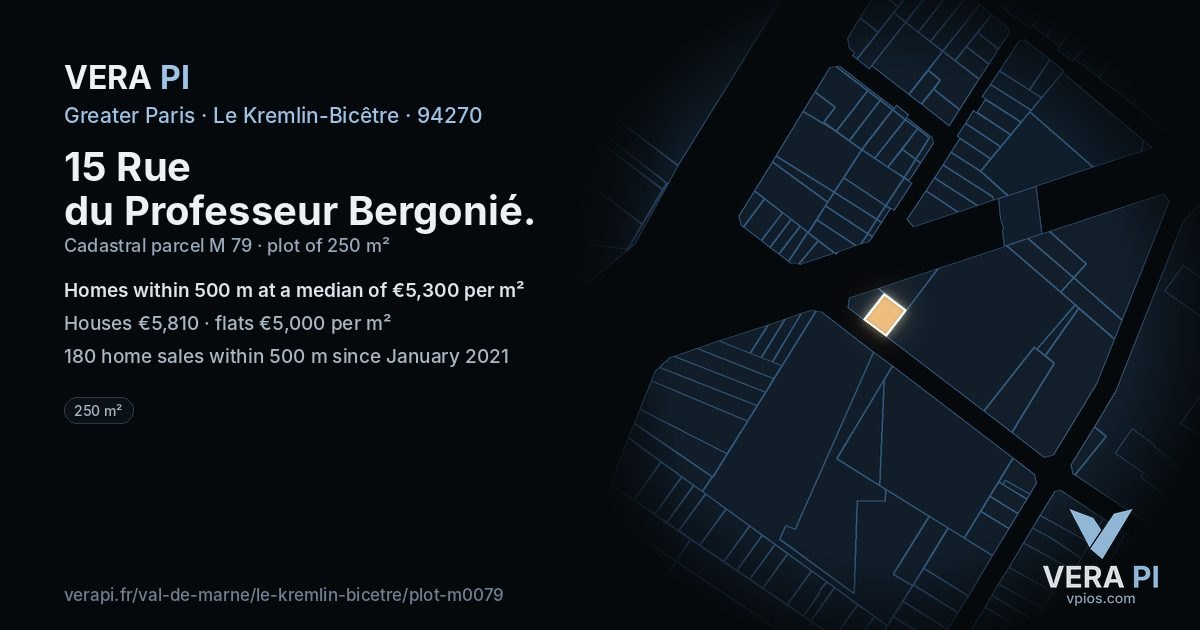15 Rue du Professeur Bergonié, Le Kremlin-Bicêtre at night – the plot lit, the parcels around coloured by the prices near them