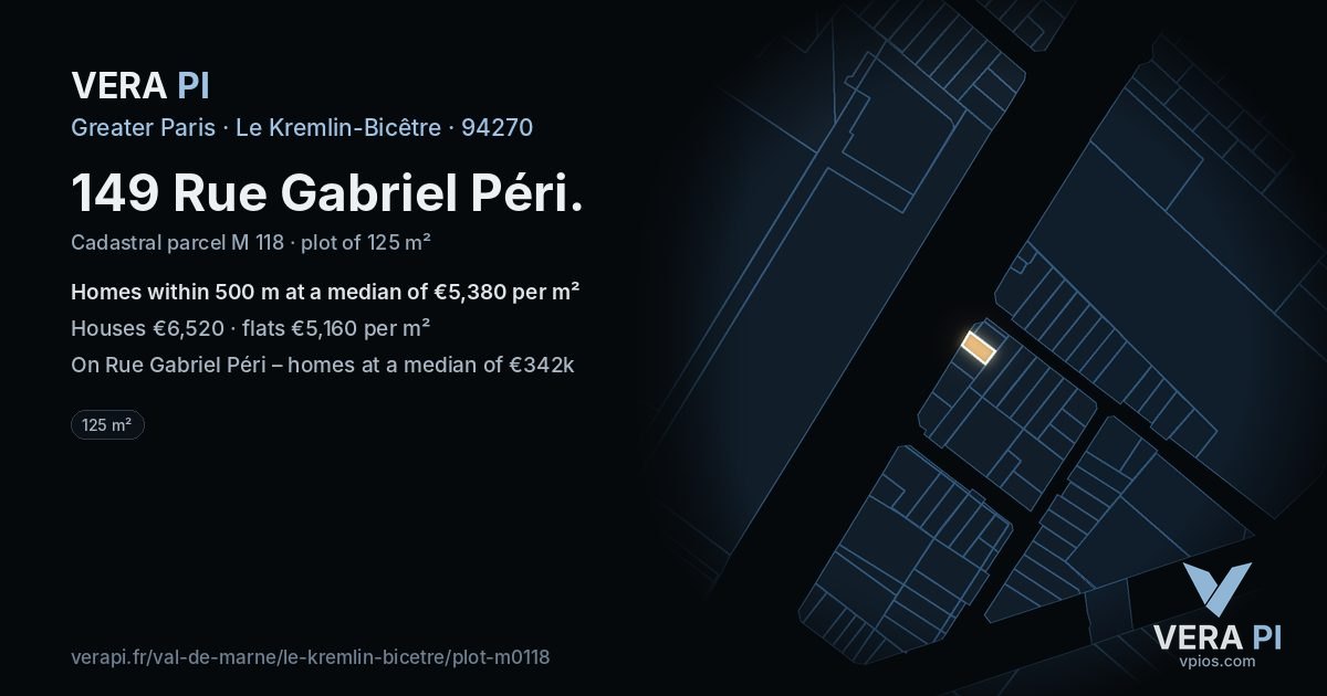 149 Rue Gabriel Péri, Le Kremlin-Bicêtre at night – the plot lit, the parcels around coloured by the prices near them