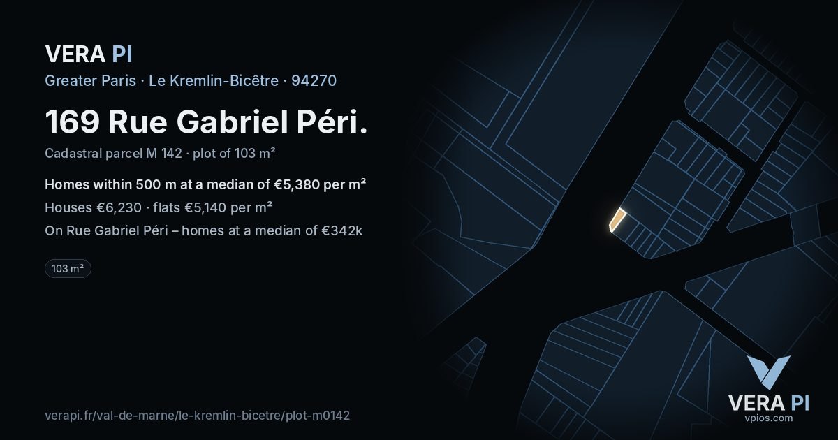 169 Rue Gabriel Péri, Le Kremlin-Bicêtre at night – the plot lit, the parcels around coloured by the prices near them