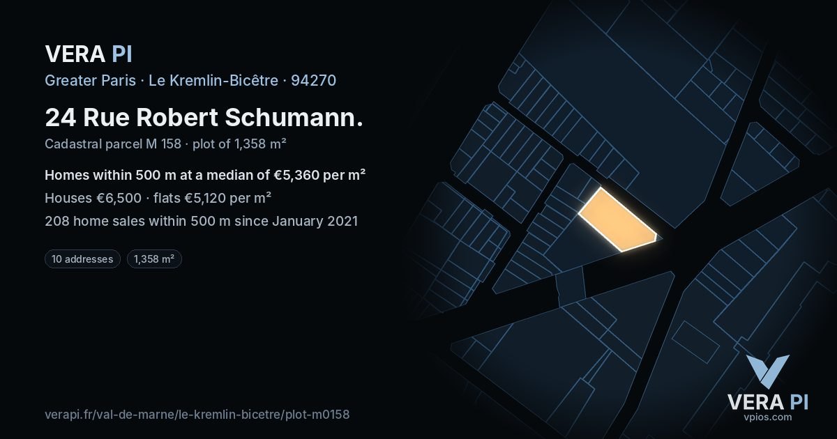 24 Rue Robert Schumann, Le Kremlin-Bicêtre at night – the plot lit, the parcels around coloured by the prices near them