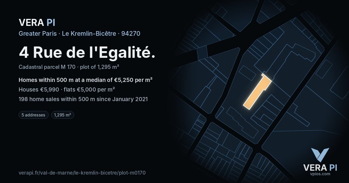 4 Rue de l'Egalité, Le Kremlin-Bicêtre at night – the plot lit, the parcels around coloured by the prices near them