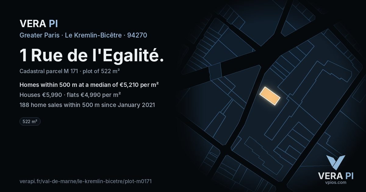 1 Rue de l'Egalité, Le Kremlin-Bicêtre at night – the plot lit, the parcels around coloured by the prices near them