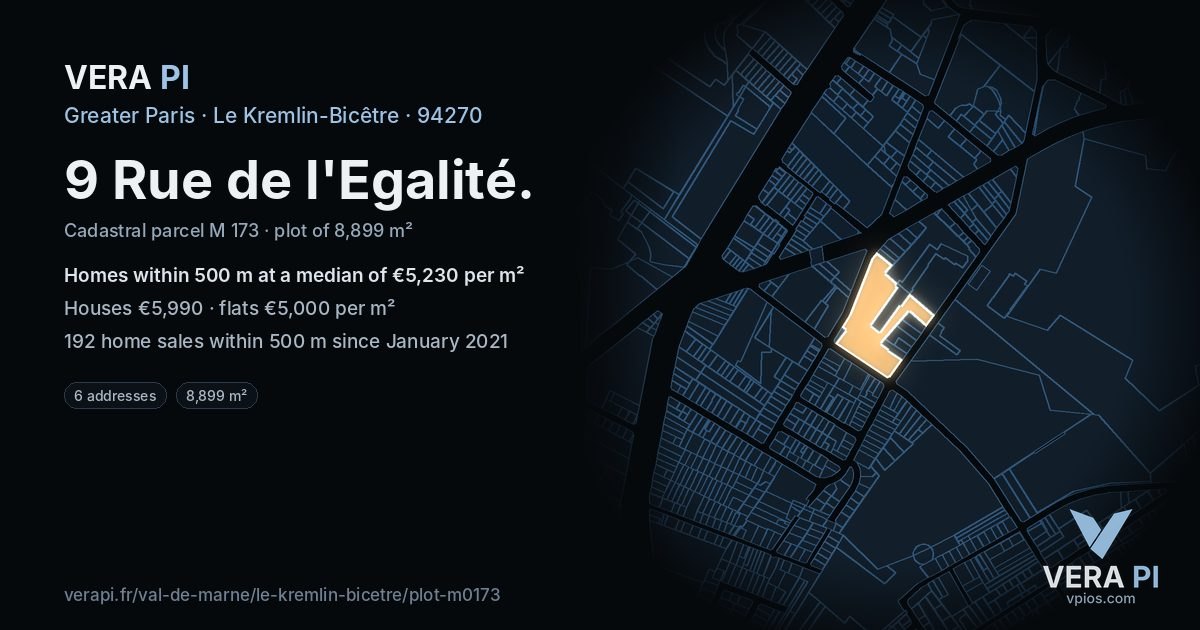 9 Rue de l'Egalité, Le Kremlin-Bicêtre at night – the plot lit, the parcels around coloured by the prices near them