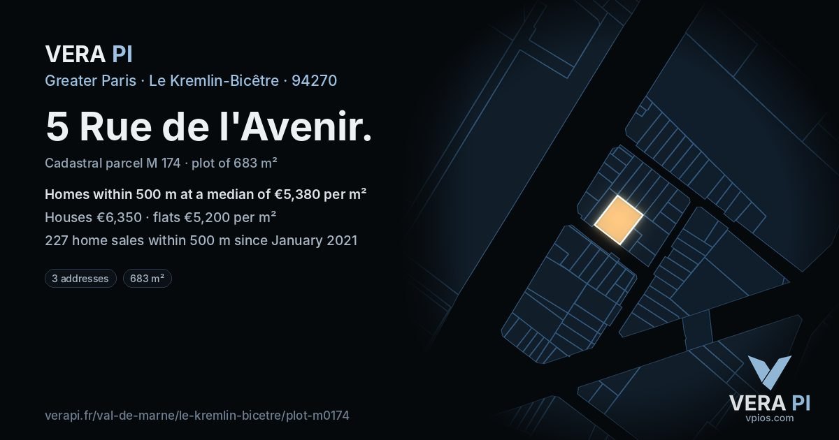 5 Rue de l'Avenir, Le Kremlin-Bicêtre at night – the plot lit, the parcels around coloured by the prices near them