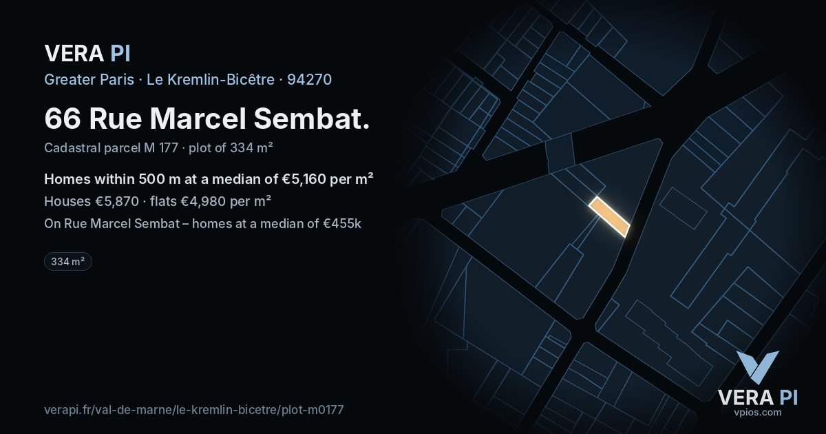 66 Rue Marcel Sembat, Le Kremlin-Bicêtre at night – the plot lit, the parcels around coloured by the prices near them