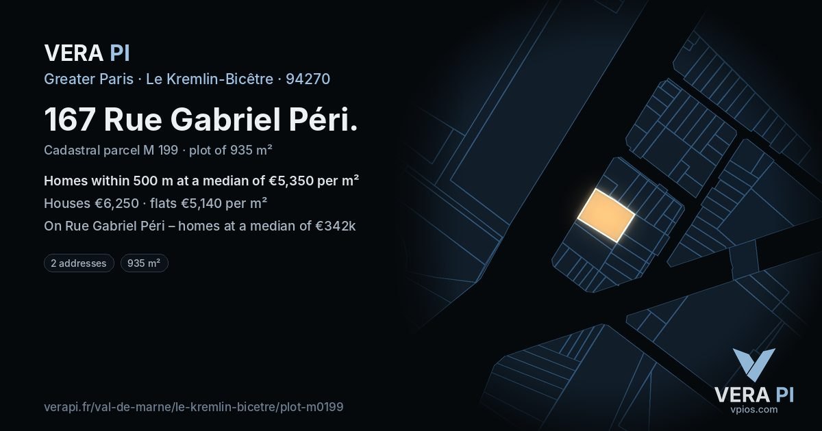 167 Rue Gabriel Péri, Le Kremlin-Bicêtre at night – the plot lit, the parcels around coloured by the prices near them