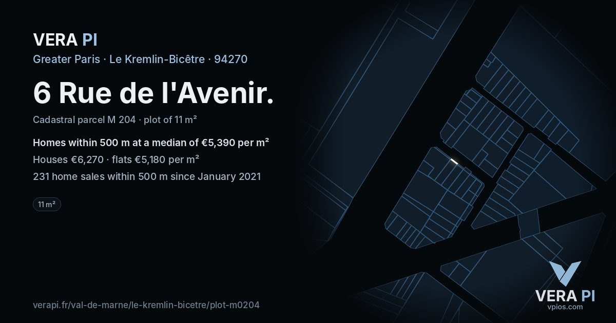 6 Rue de l'Avenir, Le Kremlin-Bicêtre at night – the plot lit, the parcels around coloured by the prices near them