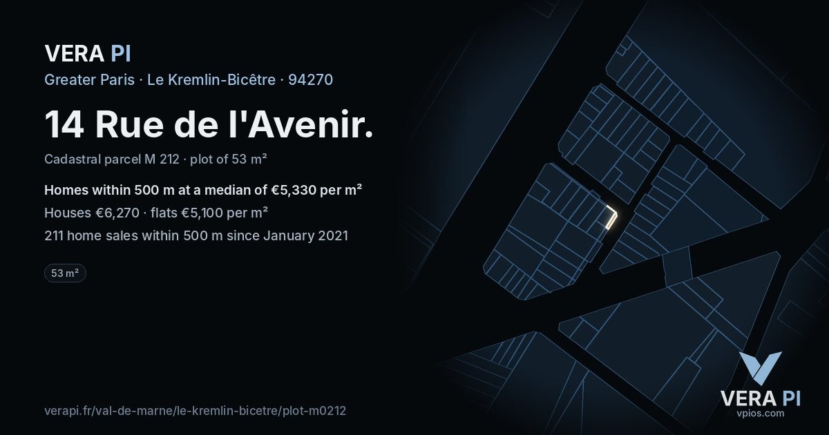 14 Rue de l'Avenir, Le Kremlin-Bicêtre at night – the plot lit, the parcels around coloured by the prices near them