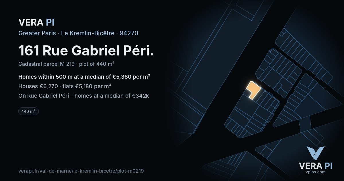 161 Rue Gabriel Péri, Le Kremlin-Bicêtre at night – the plot lit, the parcels around coloured by the prices near them