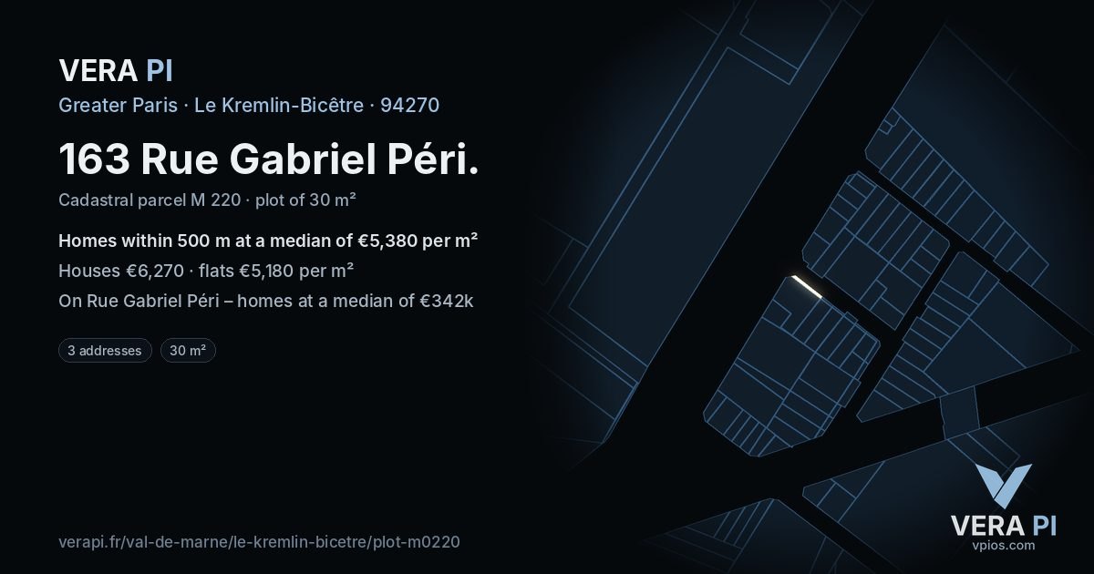 163 Rue Gabriel Péri, Le Kremlin-Bicêtre at night – the plot lit, the parcels around coloured by the prices near them