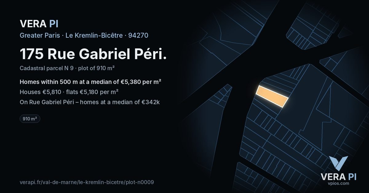 175 Rue Gabriel Péri, Le Kremlin-Bicêtre at night – the plot lit, the parcels around coloured by the prices near them