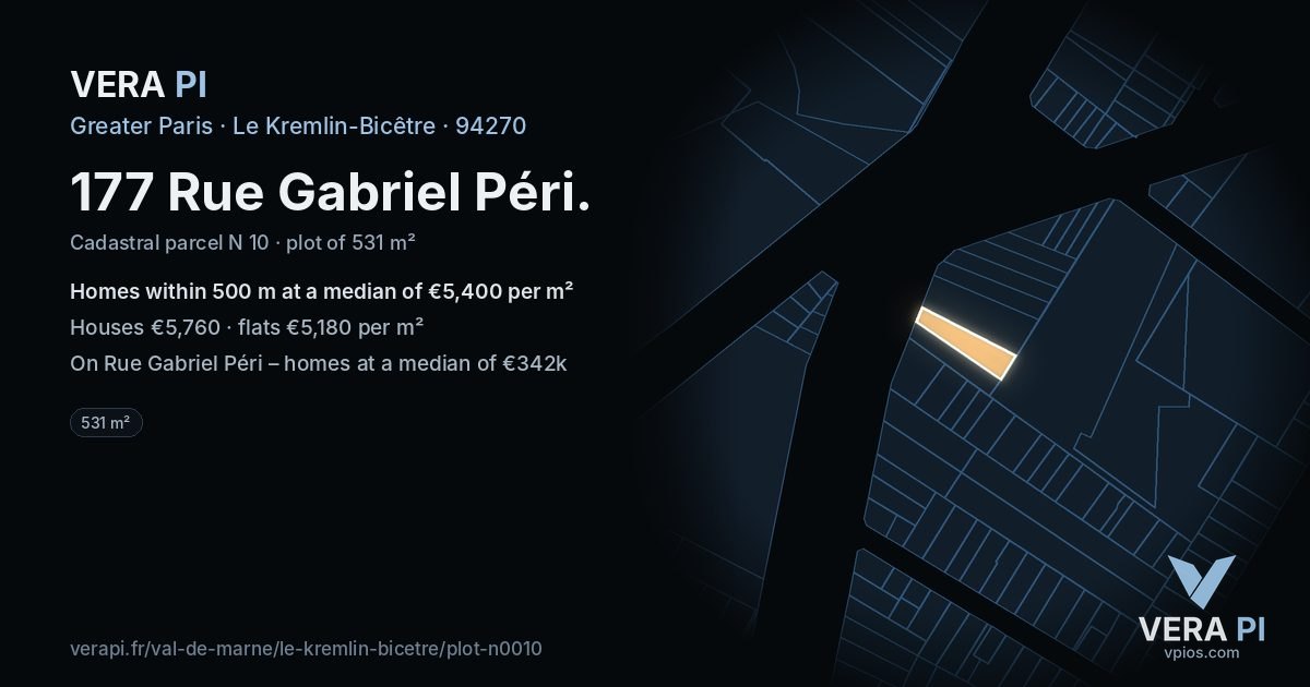 177 Rue Gabriel Péri, Le Kremlin-Bicêtre at night – the plot lit, the parcels around coloured by the prices near them