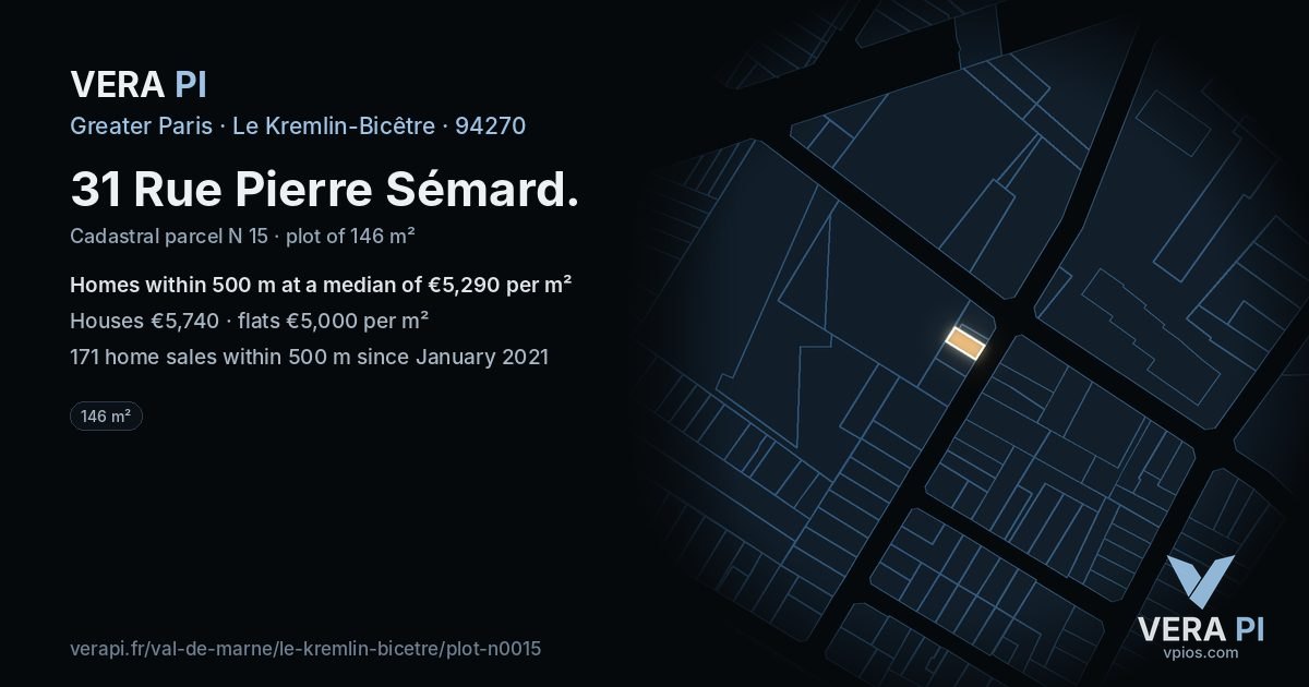 31 Rue Pierre Sémard, Le Kremlin-Bicêtre at night – the plot lit, the parcels around coloured by the prices near them
