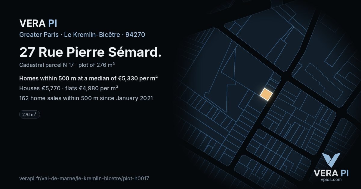 27 Rue Pierre Sémard, Le Kremlin-Bicêtre at night – the plot lit, the parcels around coloured by the prices near them