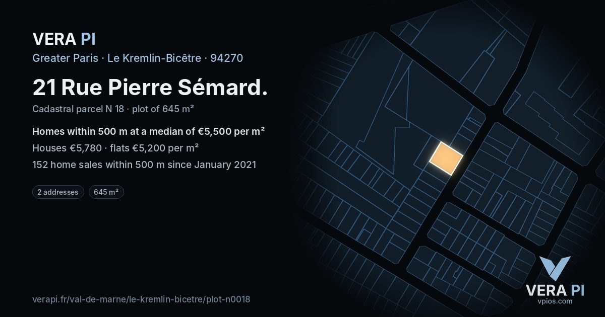21 Rue Pierre Sémard, Le Kremlin-Bicêtre at night – the plot lit, the parcels around coloured by the prices near them