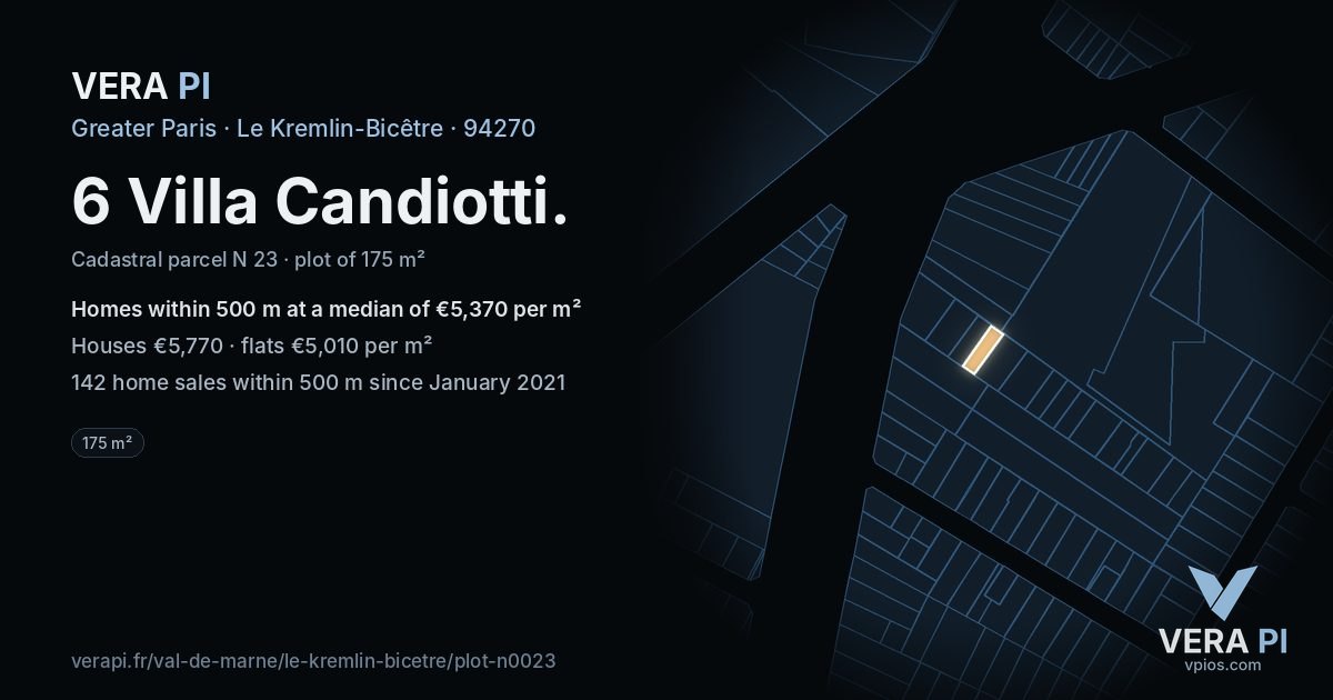 6 Villa Candiotti, Le Kremlin-Bicêtre at night – the plot lit, the parcels around coloured by the prices near them