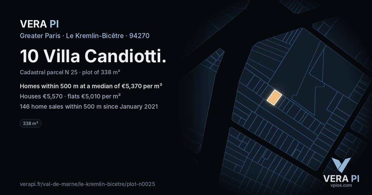 10 Villa Candiotti, Le Kremlin-Bicêtre at night – the plot lit, the parcels around coloured by the prices near them