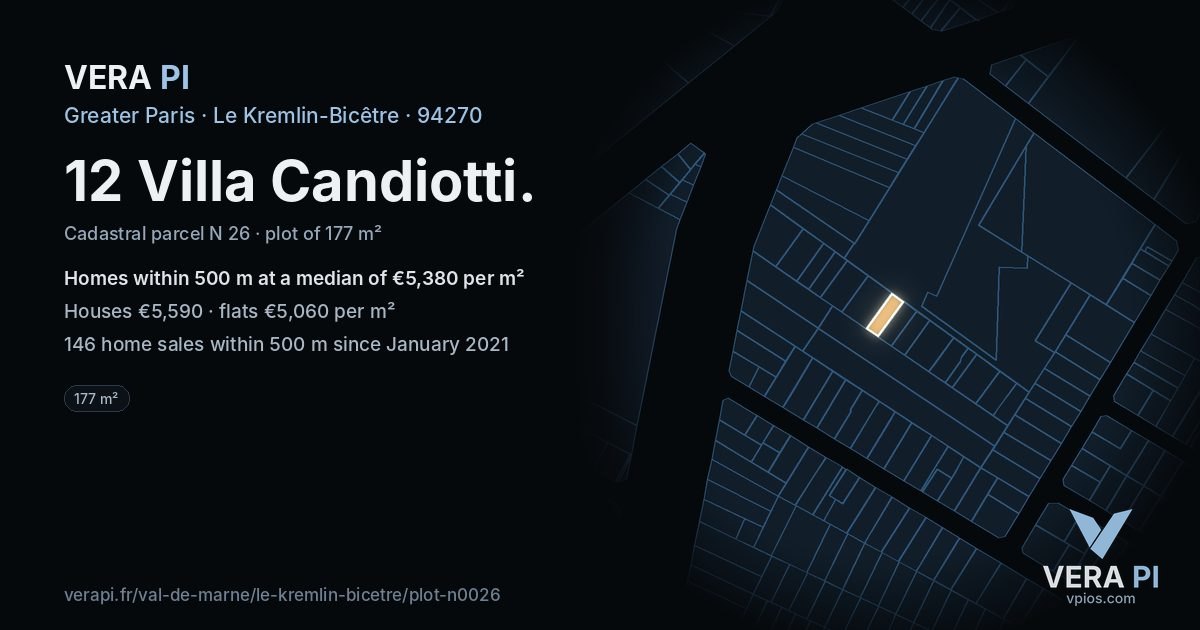 12 Villa Candiotti, Le Kremlin-Bicêtre at night – the plot lit, the parcels around coloured by the prices near them