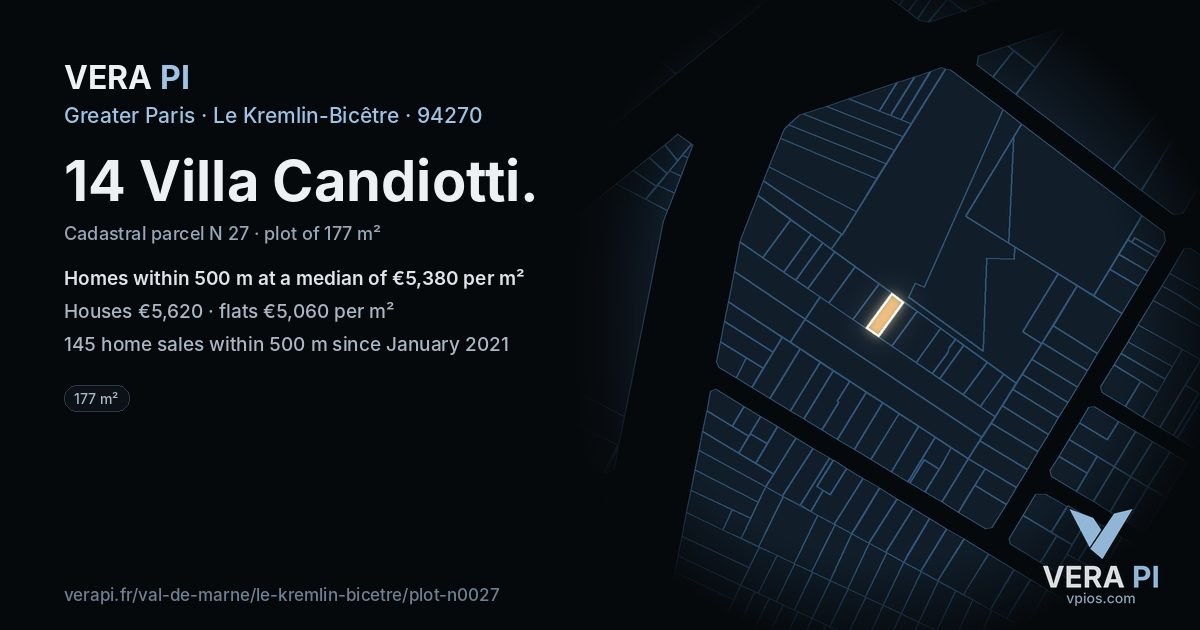 14 Villa Candiotti, Le Kremlin-Bicêtre at night – the plot lit, the parcels around coloured by the prices near them