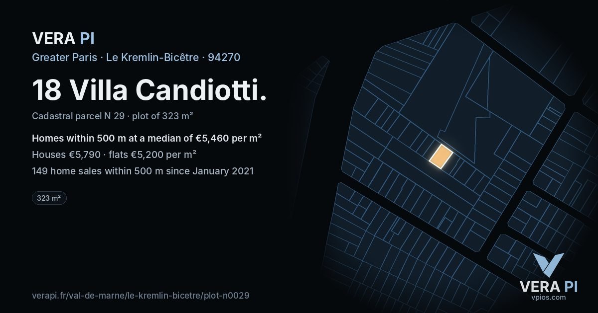 18 Villa Candiotti, Le Kremlin-Bicêtre at night – the plot lit, the parcels around coloured by the prices near them