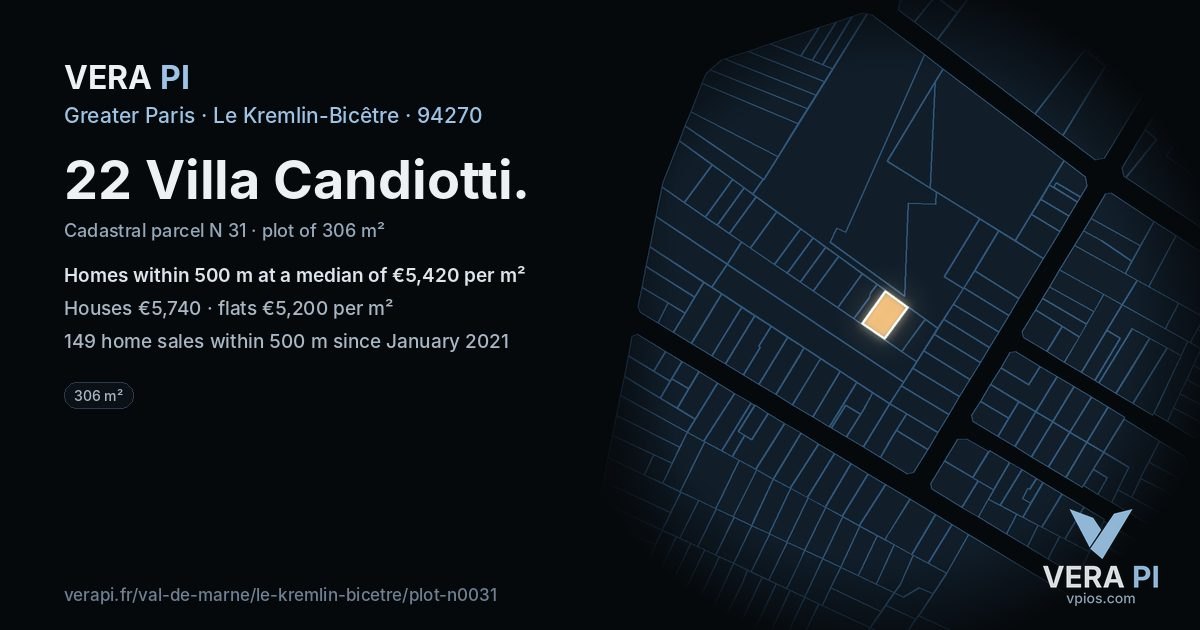 22 Villa Candiotti, Le Kremlin-Bicêtre at night – the plot lit, the parcels around coloured by the prices near them