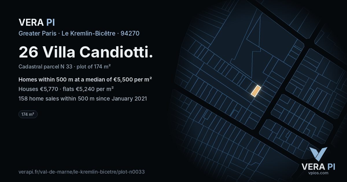 26 Villa Candiotti, Le Kremlin-Bicêtre at night – the plot lit, the parcels around coloured by the prices near them