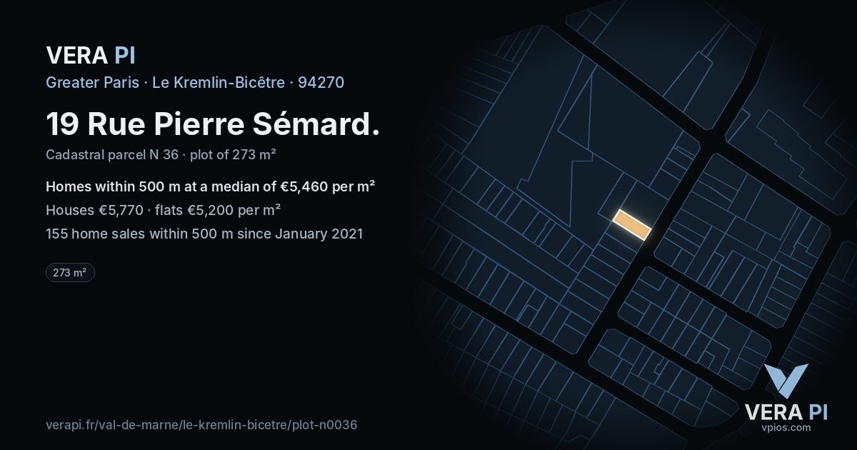 19 Rue Pierre Sémard, Le Kremlin-Bicêtre at night – the plot lit, the parcels around coloured by the prices near them