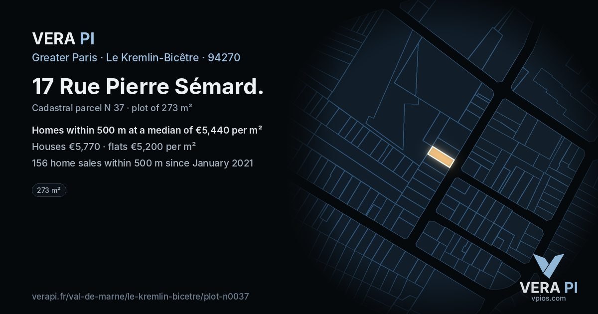 17 Rue Pierre Sémard, Le Kremlin-Bicêtre at night – the plot lit, the parcels around coloured by the prices near them