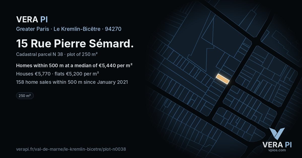 15 Rue Pierre Sémard, Le Kremlin-Bicêtre at night – the plot lit, the parcels around coloured by the prices near them
