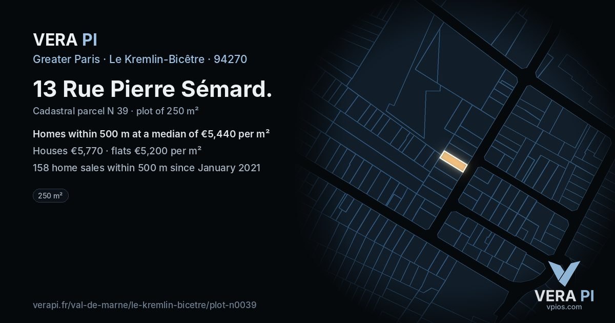 13 Rue Pierre Sémard, Le Kremlin-Bicêtre at night – the plot lit, the parcels around coloured by the prices near them