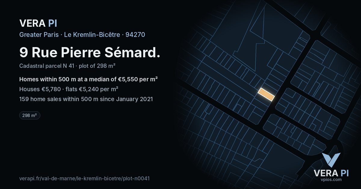 9 Rue Pierre Sémard, Le Kremlin-Bicêtre at night – the plot lit, the parcels around coloured by the prices near them