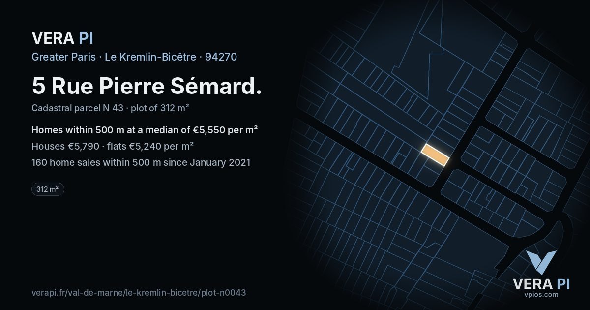5 Rue Pierre Sémard, Le Kremlin-Bicêtre at night – the plot lit, the parcels around coloured by the prices near them