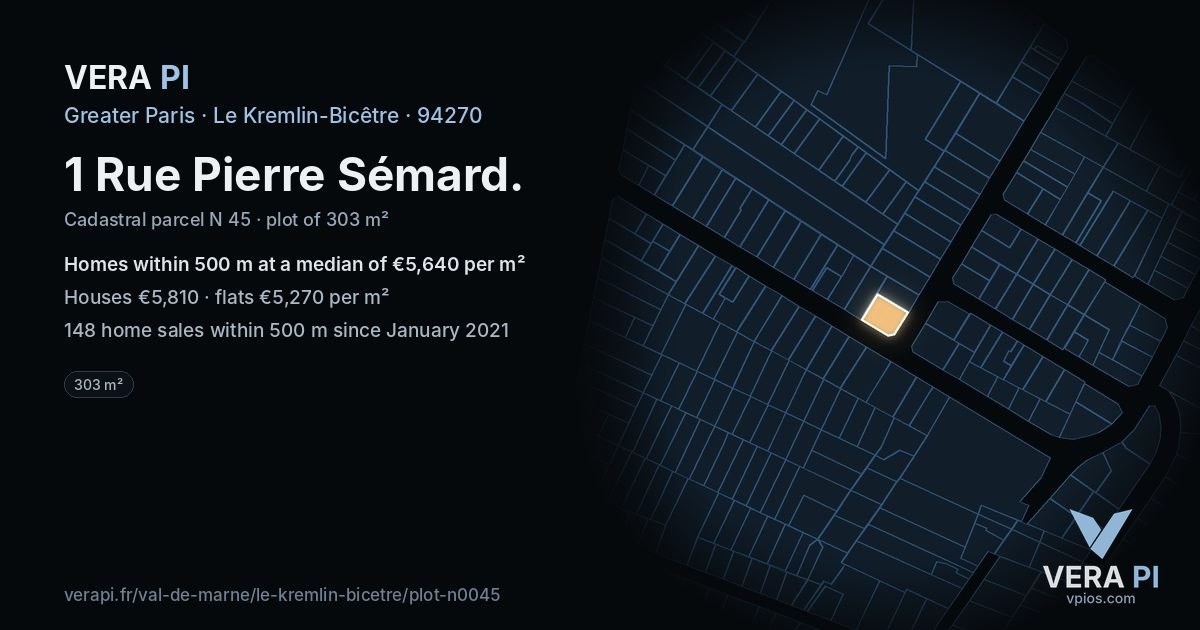 1 Rue Pierre Sémard, Le Kremlin-Bicêtre at night – the plot lit, the parcels around coloured by the prices near them