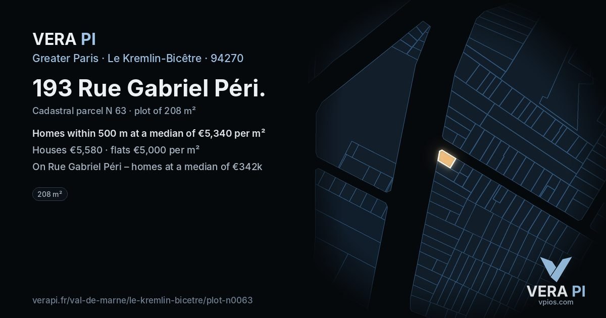 193 Rue Gabriel Péri, Le Kremlin-Bicêtre at night – the plot lit, the parcels around coloured by the prices near them
