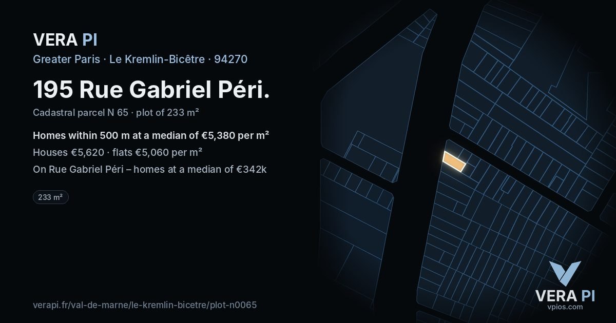 195 Rue Gabriel Péri, Le Kremlin-Bicêtre at night – the plot lit, the parcels around coloured by the prices near them