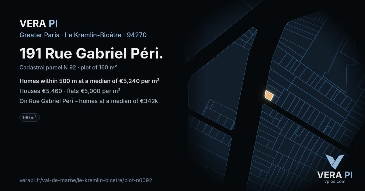 191 Rue Gabriel Péri, Le Kremlin-Bicêtre at night – the plot lit, the parcels around coloured by the prices near them