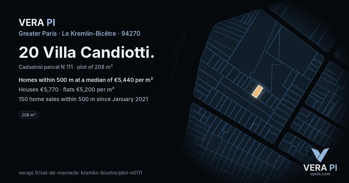 20 Villa Candiotti, Le Kremlin-Bicêtre at night – the plot lit, the parcels around coloured by the prices near them