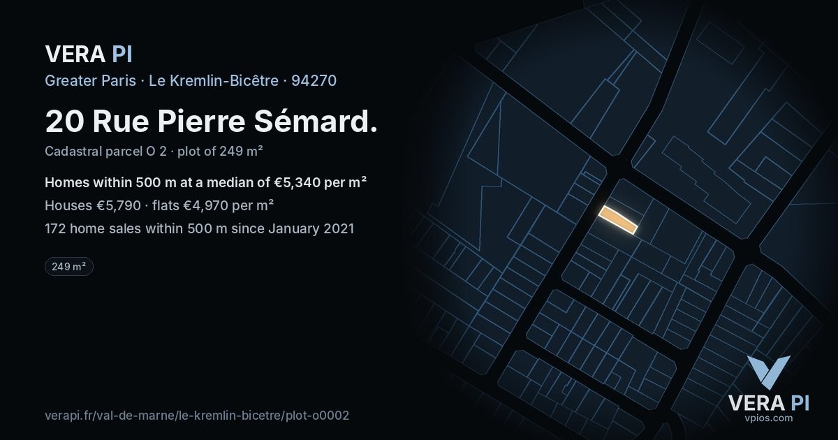 20 Rue Pierre Sémard, Le Kremlin-Bicêtre at night – the plot lit, the parcels around coloured by the prices near them