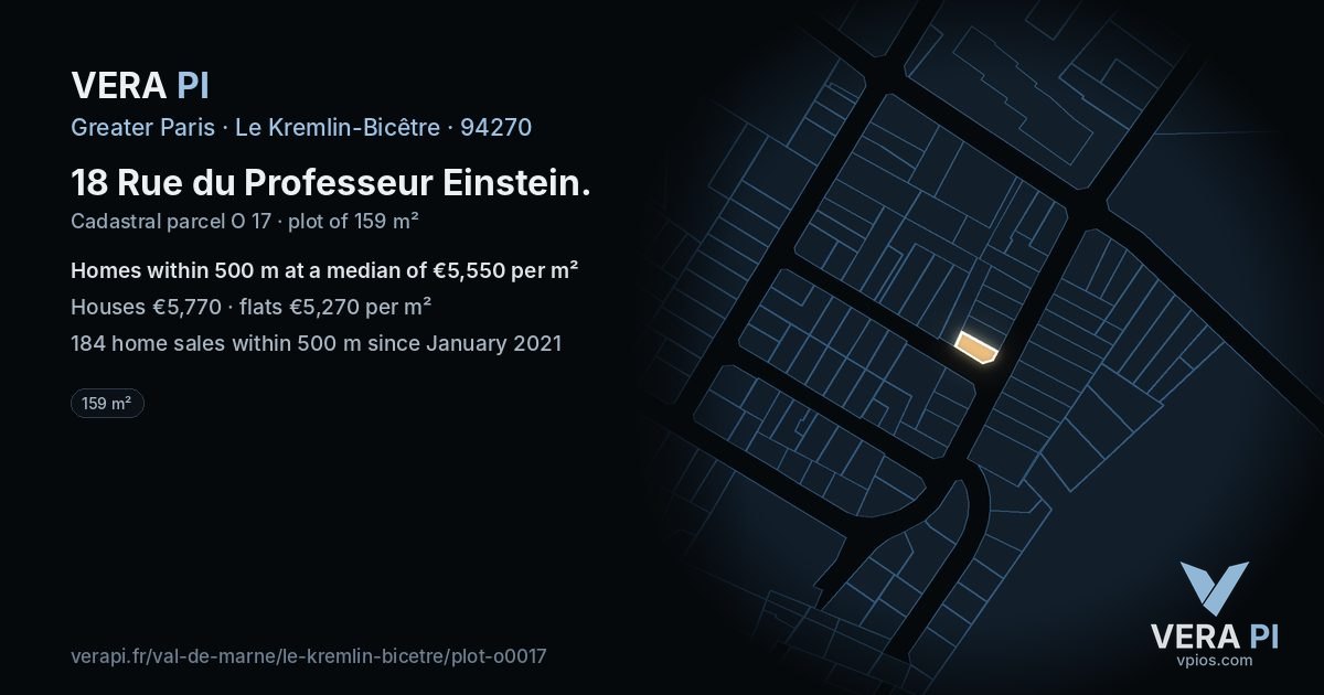 18 Rue du Professeur Einstein, Le Kremlin-Bicêtre at night – the plot lit, the parcels around coloured by the prices near them