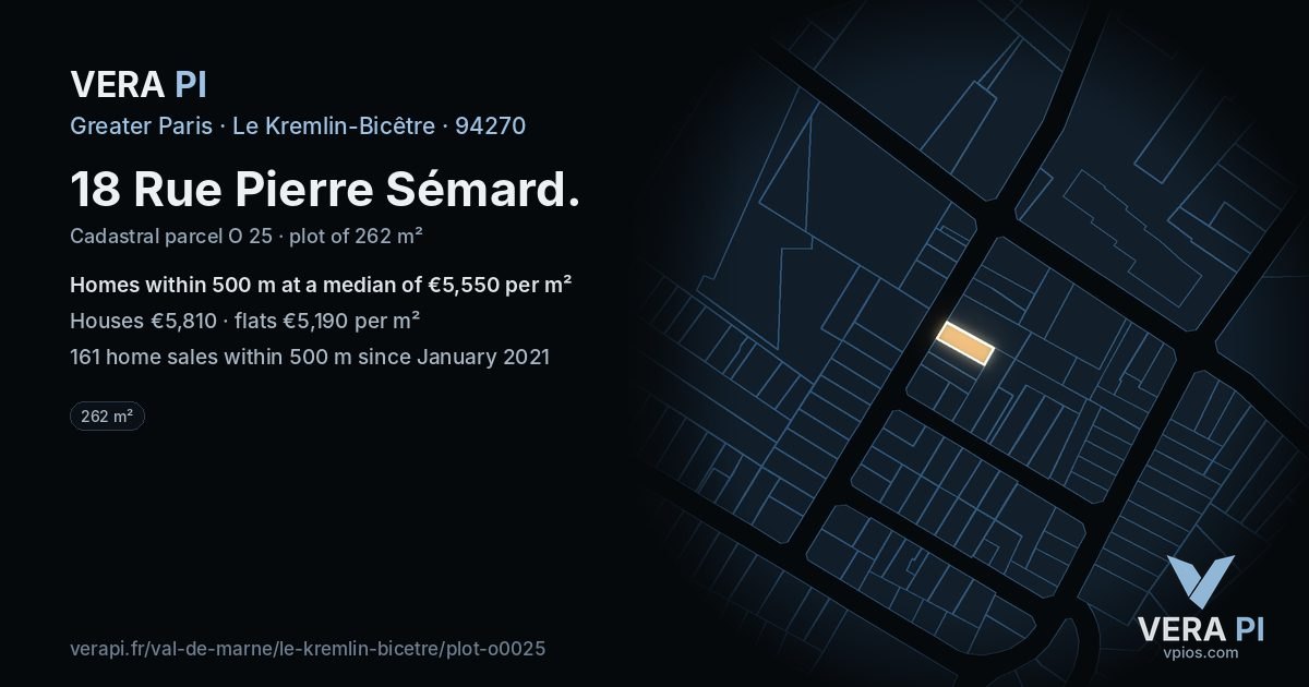 18 Rue Pierre Sémard, Le Kremlin-Bicêtre at night – the plot lit, the parcels around coloured by the prices near them