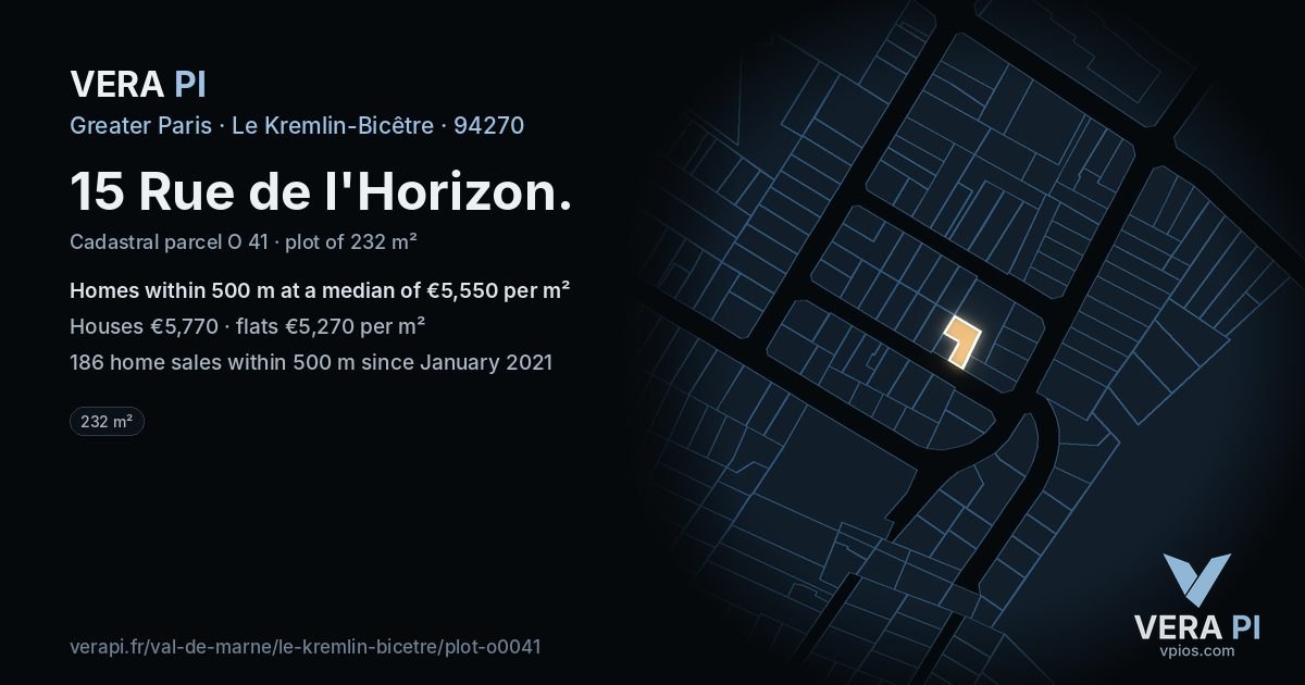 15 Rue de l'Horizon, Le Kremlin-Bicêtre at night – the plot lit, the parcels around coloured by the prices near them