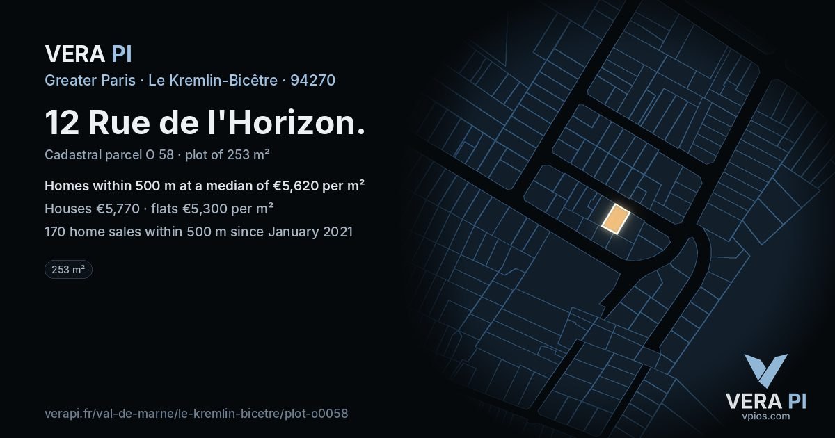 12 Rue de l'Horizon, Le Kremlin-Bicêtre at night – the plot lit, the parcels around coloured by the prices near them