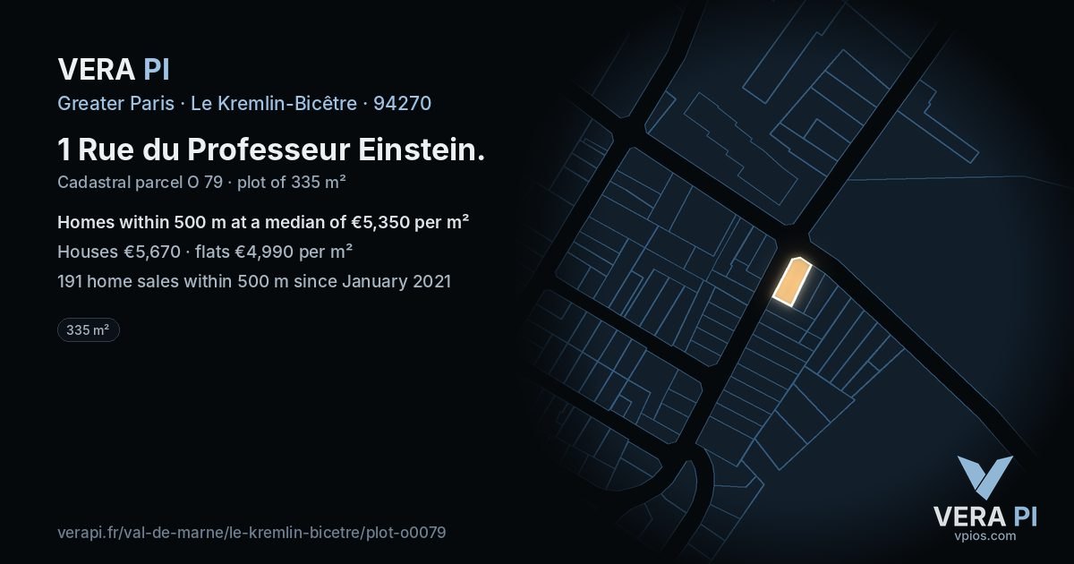 1 Rue du Professeur Einstein, Le Kremlin-Bicêtre at night – the plot lit, the parcels around coloured by the prices near them