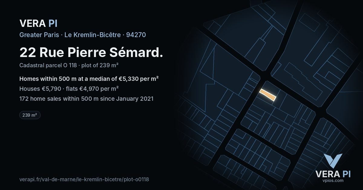 22 Rue Pierre Sémard, Le Kremlin-Bicêtre at night – the plot lit, the parcels around coloured by the prices near them