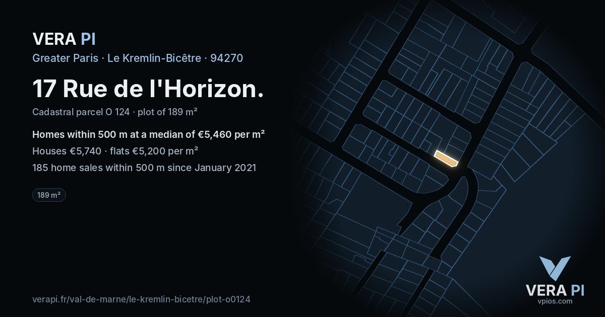 17 Rue de l'Horizon, Le Kremlin-Bicêtre at night – the plot lit, the parcels around coloured by the prices near them