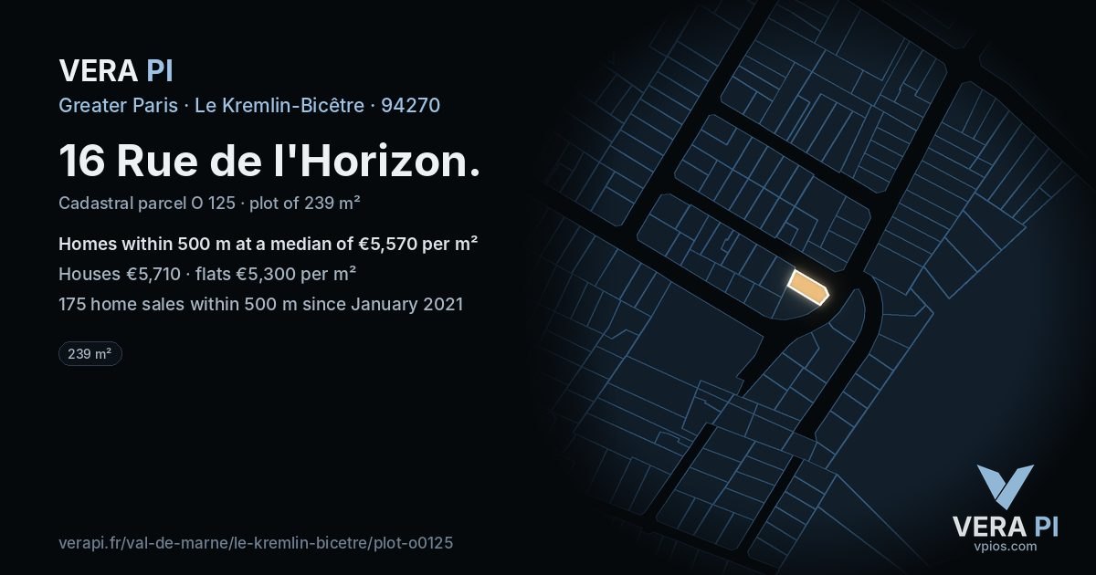 16 Rue de l'Horizon, Le Kremlin-Bicêtre at night – the plot lit, the parcels around coloured by the prices near them