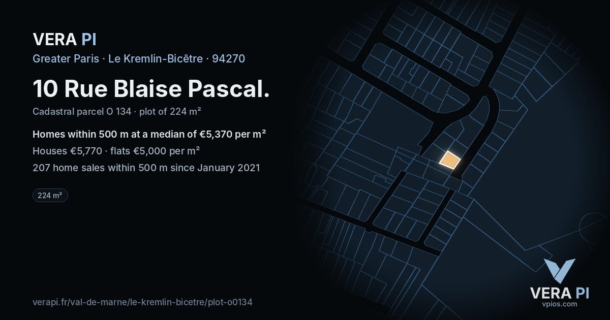 10 Rue Blaise Pascal, Le Kremlin-Bicêtre at night – the plot lit, the parcels around coloured by the prices near them