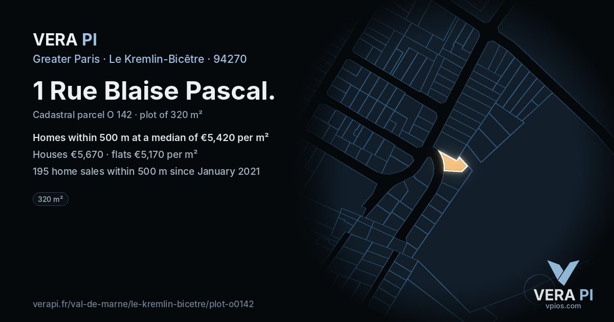 1 Rue Blaise Pascal, Le Kremlin-Bicêtre at night – the plot lit, the parcels around coloured by the prices near them