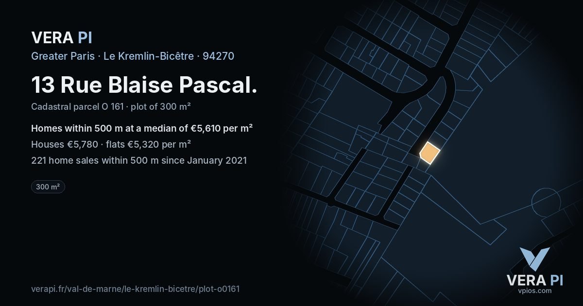 13 Rue Blaise Pascal, Le Kremlin-Bicêtre at night – the plot lit, the parcels around coloured by the prices near them