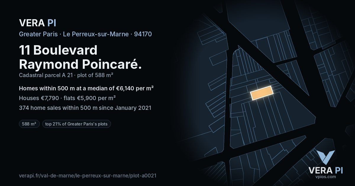 11 Boulevard Raymond Poincaré, Le Perreux-sur-Marne at night – the plot lit, the parcels around coloured by the prices near them